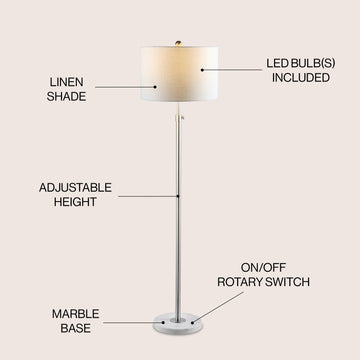 June 65" Adjustable Metal/Marble LED Floor Lamp - JONATHAN Y